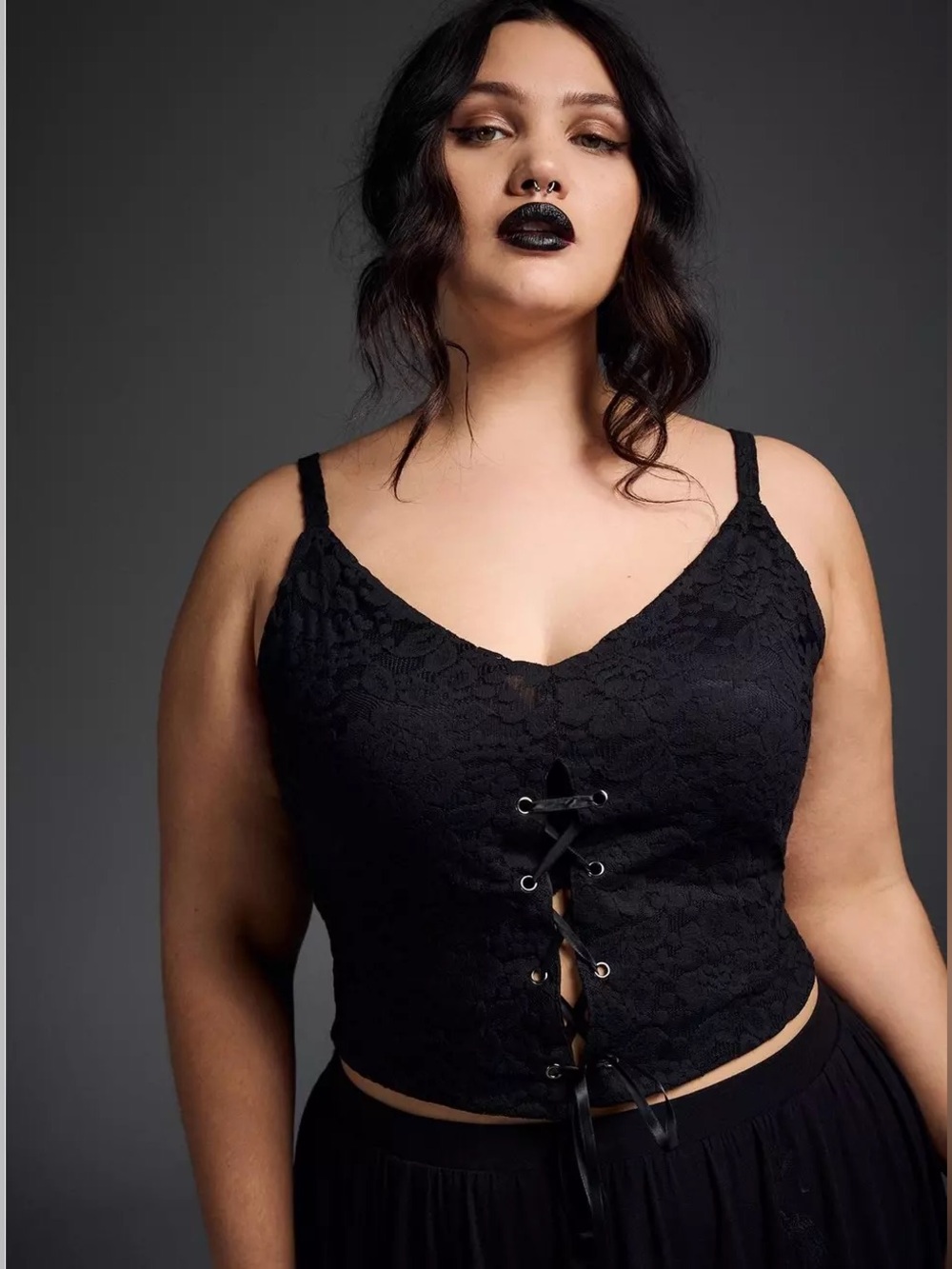 Torrid Nightfall BlackBustier Lace Crop Cami Top Lace Up Goth Y2K Size 2X